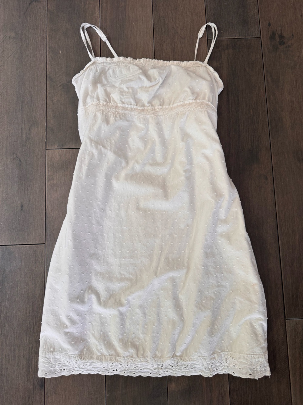 Women’s Mini White Cottagecore Babydoll Dot Dress with Lace Trim